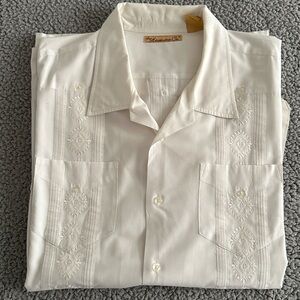Guayabera Vintage Havana  White Embroidered Shirt Mens XXLCollar Resort Vacation